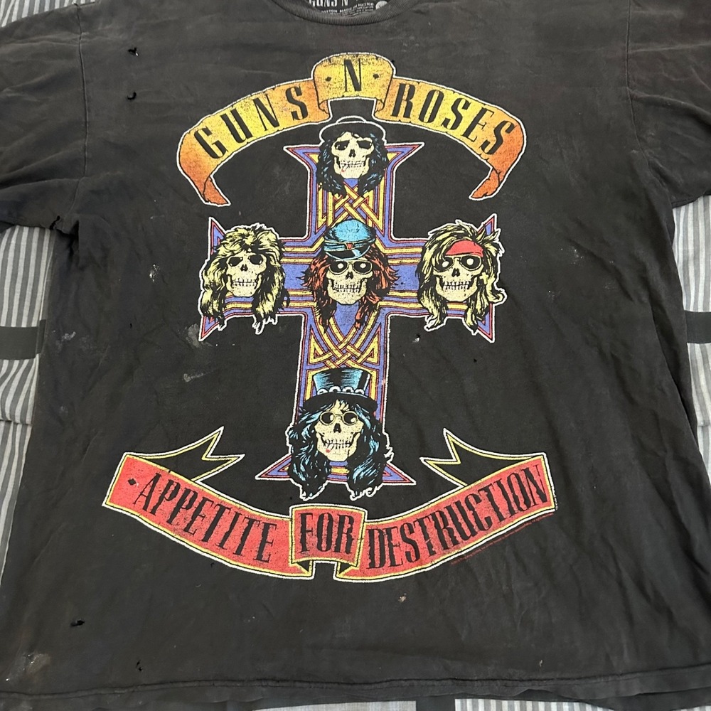 Guns N' Roses Appetite for Destruction T-Shirt Black Band Tee Distressed XL - Picture 3 of 5